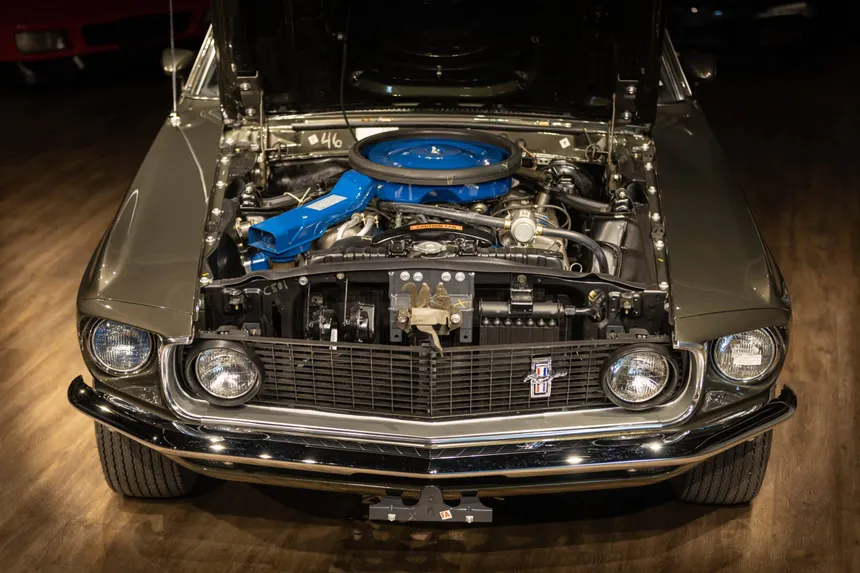 Ford Boss 429 semi-hemi big block with aluminum crescent combustion chamber heads, 1969 Mustang NASCAR homologation engine