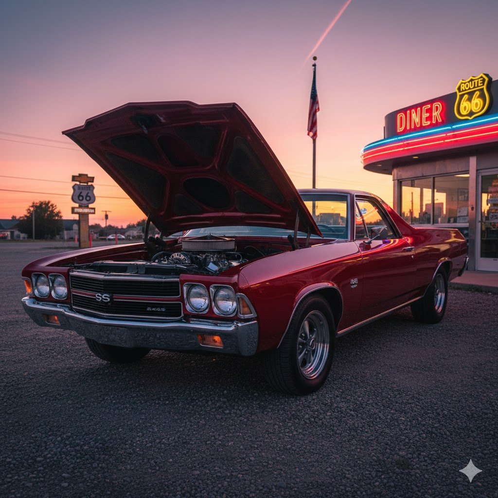 1959 Chevrolet El Camino first generation with dramatic cat-eye taillights and chrome trim