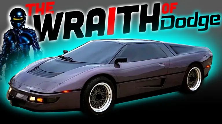 Still from the 1986 film The Wraith showing the Dodge M4S Turbo Interceptor driven by the ghost character in the Arizona desert
