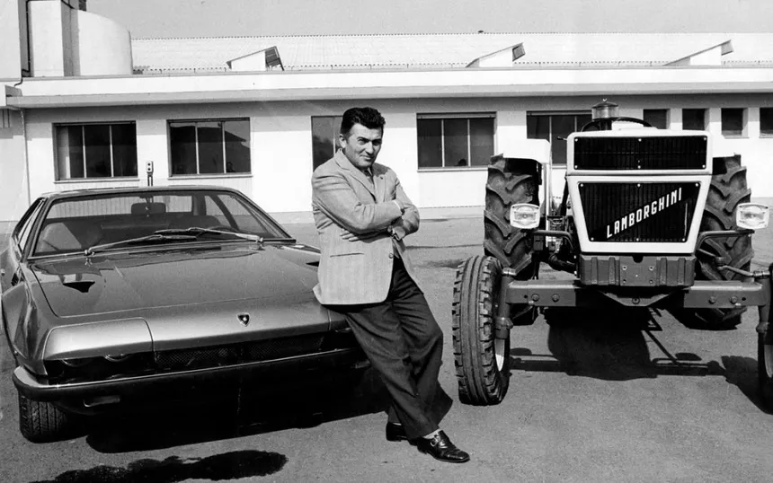 Ferruccio Lamborghini, founder of Automobili Lamborghini, at his Sant'Agata Bolognese factory