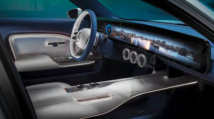 Mercedes Vision EQXX interior with wraparound display and sustainable materials