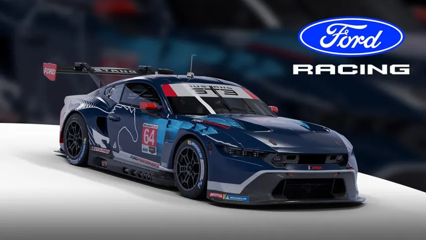 Ford Mustang GT3 in Proton Competition livery at the Circuit de la Sarthe during the 24 Hours of Le Mans