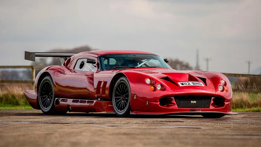 TVR Cerbera Speed 12 in yellow side profile on track