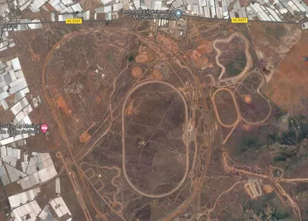 Aerial view of the CEMA Michelin proving ground in Cabo de Gata, Almería