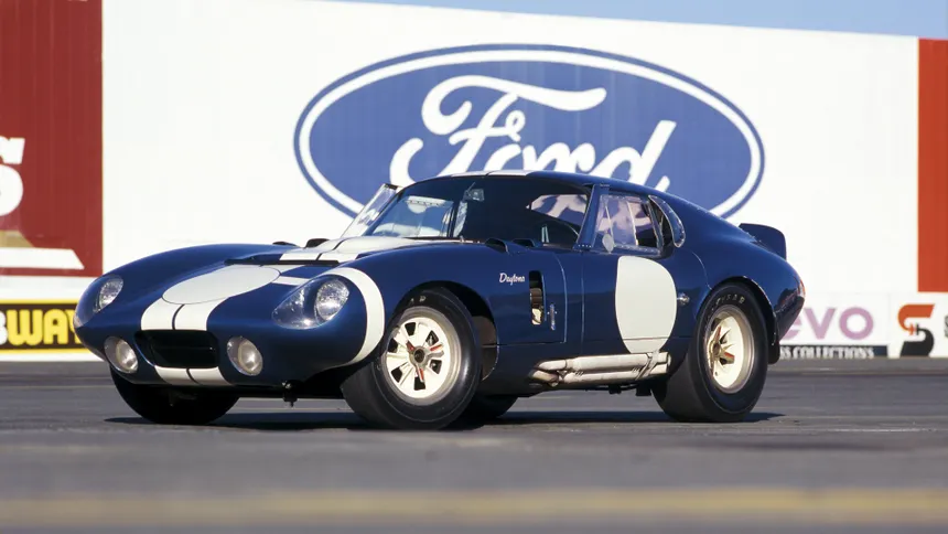 Blue 1964 Shelby Daytona Coupe with its distinctive truncated tail