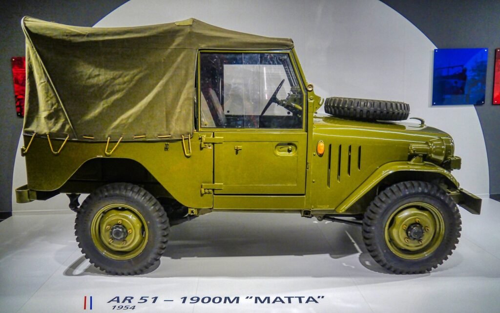 Side view of an Alfa Romeo Matta AR 51 with canvas top at the Alfa Romeo museum