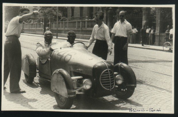 Dario Pulidori and Giuseppe Cioni in the number 46 Fiat at the Mille Miglia on June 22, 1947