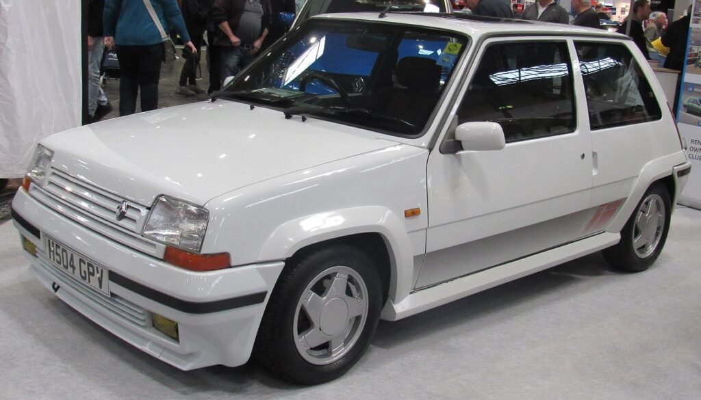 White 1991 Phase 2 Renault 5 GT Turbo with the diamond badge moved to the left