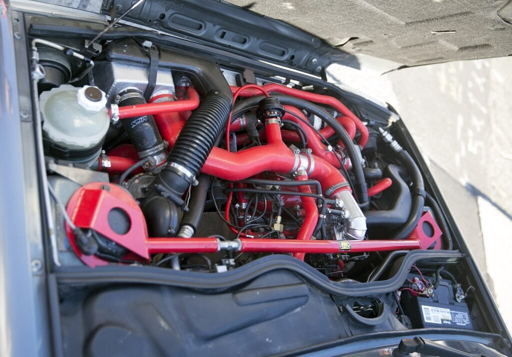Engine bay of a 1990 Renault 5 GT Turbo with a modified Cléon turbo engine