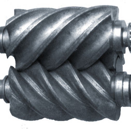 Rotores helicoidales macho y hembra de un compresor de tornillo Lysholm